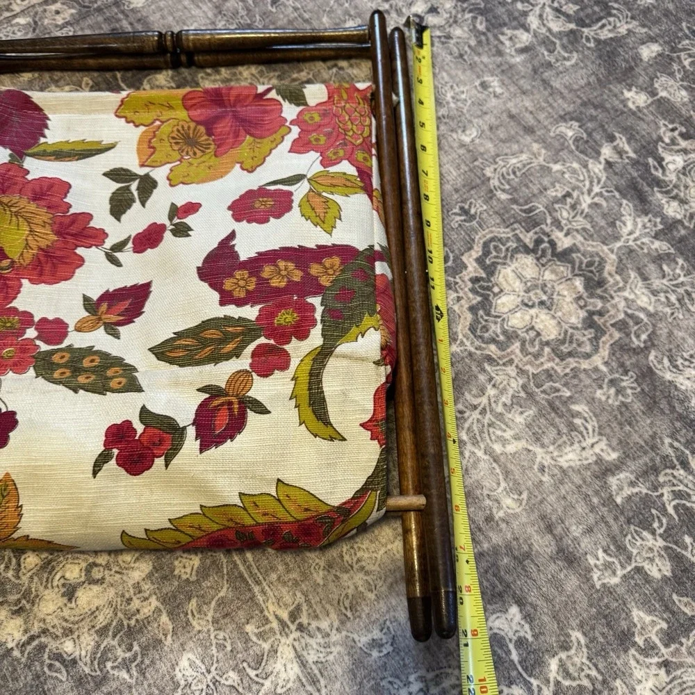 Vtg Sewing Caddy Tote Knitting Basket Yarn Stand Wood Frame Floral *See Pics*